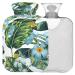 NAANLE hot water bottle with cover Hawaii Flowers Palm leaves Transparent hot water bottle 1l of warm head for menstrual cramps pain relief handfoot heat and cold therapy
