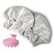 Microfiber Hair Towel Cap,Soft Absorbent Quick Drying Cap for Curly Thick Hair , with Hair Shampoo Brush Scalp Massager for Women Girls-Set of 3 pcs (Stripe&Gray) Stripe&gray 3