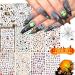 Kalolary 12 Sheets Halloween Nail Art Stickers Decals DIY Self-Adhesive Nail Sticker Decals Nail Art Tips Stencil Nail Decorations for Halloween Party Include Pumpkin/Bat/Ghost/Witch etc