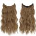 FESHFEN Invisible Wire Hair Extensions - Adjustable Size with Clips, Long Wavy Synthetic Hairpiece for Women 16 inch Golden Brown Mixed - Buy Online on GoSupps.com