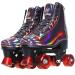 JajaHoho Roller Skates for Women, Black Holographic High Top PU Leather Rollerskates, Shiny Double-Row Four Wheels Quad Skates for Girls and Age 8-50 Indoor Outdoor Golden Black US 8