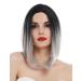 WIG ME UP TYS-896-1BTT-T0906 Women's Long Bob Ombre Wig - Black Grey Clavi-Cut Shoulder Length Hairstyle - Buy Online on GoSupps.com