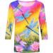 2024 Women's 3/4 Length Sleeve Casual Summer Blouses | Floral Printed Crewneck Tops - Loose Fit Pullover - Buy Online on GoSupps.com