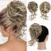 S-Noilite Claw Clip Messy Bun Hair Pieces Tousled Updo Hair Bun Hair Chignon Curly Wavy Hair Scrunchies Synthetic Ponytail Hair Extensions for Women - Light Brown & Bleach Blonde 12H613
