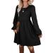 Aokosor Square Neck Long Sleeve Knit Dress - S Black | Knee-Length Babydoll Jumper Dress - Buy Online on GoSupps.com