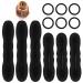6 Pieces Hair Bun Maker with 6 Pieces Foam Sponge Buns Reusable Black Hair Ties for Hair Magic Bun Maker Easy Snap-and-Roll Bun Hair Tool Hair Buns Accessories for Women