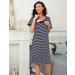 Sykooria Women's Maternity Nightdress Breastfeeding Nightwear - Short Sleeve Nursing Nightgown in Stripe Dark Blue XL - Buy Online on GoSupps.com