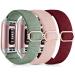Epova 3 piece Nylon bracelet compatible with Fitbit Charge 3 bracelet/Fitbit Charge 4 bracelet breathable adjustable stretchy tidy fabric replacement bracelet for batch 4/batch 3 women's men's pine green/sand pink/winerot