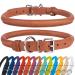 Collardirect round leather dog collar soft padded rolled handmade real leather collar for dog puppy cat small big black pink red purple blue brown 15-18 cm