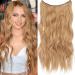 Samtress Invisible Wire Hair Extensions with Transparent Wire Adjustable Size 4 Secure Clips 20 Inch Long Wavy Secret Hairpiece for Women (#C2)