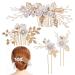 Didiseaon Flower Bridal Combs Bridal Flower Hair Accessory Rhinestone Hairpin Rhinestones Wedding Side Comb Handmade Flower Pearl Hairpin for Wedding Bridal