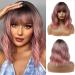 Esmee 14 Inches Short Pink Wigs with Bangs for Women Natural Synthetic Hair Ombre Wig with Dark Roots Loose Wavy Wigs for Cosplay Daily Party Wear Ombre Pink 14 Inch (Pack of 1)