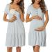 Irdcomps Women's Maternity Nightdress Button Down Breastfeeding Nursing Pregnancy Short Sleeve Nightgowns Labour Loungewear For Hospital 02-grey L