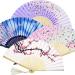 Foldable bamboo hand with tassel for women for wall decoration as a gift (white cherry pink cherry blue cherry and purple cherry) 4 pieces blue white