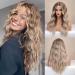 HAIRCUBE Long Ombre Blonde Lace Front Wigs for Women Natural Wavy Synthetic Hand Tied Hair with Middle Part 25 Inches