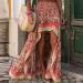 Sanahy Women Boho Floral Print High Low Maxi Dress with Ruffle Hem - Red - Buy Online on GoSupps.com