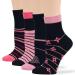 Women's Cotton Diabetic Quarter Novelty Socks - 4 Pack Large-Loose- Heart Stripe Flower - Sock Size 10-12 Shoe Size 8-12 L Black Pink Salmon 8-12 Black Pink Salmon (A090)