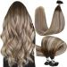 Hetto bonding real hair extensions remy bonds real hair balayage keratin bonding extensions real hair # 3/8/2 22 dark brown mix ash brown and medium blonde hot fusion 50cm 50g 20 inch 2-3 # 3/8/22