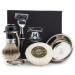 Haryali London luxurious shaving set for men with 5 razor blades shaving brush with silver tip stand soap and bowl black