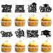 JKQ 32 Pieces 8th Grade Grad Cupcake Toppers Black Glittery Eighth Grade Graduation Cupcake Decorations Class of 2024 Peace out 8th Grade Cupcake Picks for Middle School Grad Party Cupcake Decorations