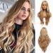 Esmee 24 inch Long Brown Ash Blonde Wigs for Women Natural Wavy Synthetic Hair Wig Middle Part