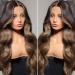 SHUOPUS Long Ombre Brown T Part Synthetic Lace Front Wig  Body Wave Wig with middle part  Glueless Lace Front Wigs for Women 24inches