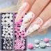 RUNRAYAY Pink 3D Flowers Nail Charms Nail Diamonds for Acrylic Nails with Heart Nail Rhinestones Nail Art Jewels for Women DIY Nail Decorations B