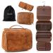 Elviros Toiletry Bag Hanging Travel Organizer for Men and Women 3 in 1 Multifunctional Large Makeup Cosmetic Case for Toiletries Accessories Water-resistant PU Leather Bathroom Dopp Kit Shaving Bag (Brown)