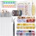 JOYJULY Nail Brushes for Nail Art, Nail Art Kit for Beginners with Nail Art Brushes Dotting Tools Holographic Nail Art Stickers Nail Foil Tape Strips and Nails Art Rhinestones and Pick-Up Tweezers 28 Piece Set White