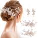 Taolema 4 Pieces Wedding Hair Clip Rhinestone Rose Gold Bridal Hair Accessories Handmade Crystal Hair Pins Elegant Flower Leaves Hair Barrette for Women Girls and Bridesmaids