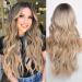 WOKESTAR Long Platinum Honey Blonde Wigs for Women Synthetic Hair Wig with Curtain Fringe