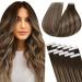 LAAVOO TAPE in Extensions Real Hair Balayage Brown 35cm Real Hair Extensions Tape Dark Braun Ombre caramel blonde Skin Weft Remy Tape Extensions Real hair Invisible 25G 10PCs #4/27/4 35cm-10Pcs 2.9/4/4