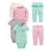 Simple Joys by Carter's Baby Girls' Pants Set 0-3 Months Aqua Green Elephant/Grey Dots/Pink Stripes/White Forest Animals