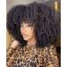 CurlCoo Short Curly Afro Wigs With Bangs for Black Women Kinky Curly Hair Wig Afro Synthetic Heat Resistant Full Wigs 14 Inch(Black)