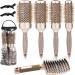 5PCS Round Brush for Blow Drying, Round Brush Set with Boar Bristle Curved Vented Hair Brush, Nano Thermal Ceramic & Ionic Tech Round HairBrush for Drying, Styling, Make Hair Healthy, Shiny, and Soft Gold