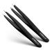 By MILLY Precision Tweezers Set  Slanted and Pointed Tips - Hammer Forged 100% German Steel - Perfectly Aligned  Hand-Filed Tips - Black