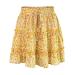 LAEMILIA Womens Elastic Waist Flared Short Skirt Floral Print Pleated Mini Skater Skirt with Drawstring S Yellow