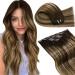 Laavoo brown real hair extensions clip balayage 50cm clip in extensions real hair dark brown with caramel blonde remy hair extension real hair clips ombre brown 105g 7 piece #4/27/4 50cm-105g 3.1 #4/27/4