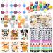 122PCs dog party gifts dogs motto birthday party accessories contain 12 dog party gift bags 12 dogs DIY facial stickers 12 dogs keychain and 50 dog stickers for children