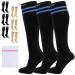 360 RELIEF - Flight Compression Socks Supports | Blood Circulation Travel Work L-XL 3Pairs-Black with 2 Blue lines