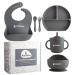 Kiddaroo Baby Weaning Set - Baby Feeding Set with Weaning Bib Sippy Cup Cutlery Baby Suction Plate and Suction Bowl - Weaning Set with eBook - Baby Essentials for Baby Led Weaning (Grey)