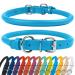 Collardirect round leather dog collar soft padded rolled handmade real leather collar for dog puppy cat small big black pink red purple blue blue 48-53 cm