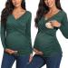 Love2Mi Maternity Nursing Shirt Short Sleeve V-Neck Breastfeeding T-Shirt Pregnancy M Pock Dark Green
