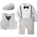 mintgreen Baby Boy Romper Suits Infant Gentleman Jumpsuit Bow Tie Waistcoat Outfits 9-12 Months Light Grey