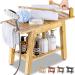 ETECHMART 2-Tier Bamboo Shower Bench, 24 Inch Spa Stool with Storage Shelf for Inside Shower Legs Shaving, Entryway or Bathroom, A-Shaped Shower Bath Seat for Seniors Adults Disabled Women, Natural 24×20×12 Inch+Bamboo