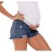 Gowjog Maternity Denim Shorts for Women | Pregnancy Jeans in Medium Blue | Summer Fashion with Torn Raw Hem | Low Waist Comfort | XL Size Available - Buy Online on GoSupps.com