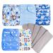 10 pcs Baby Cloth Diapers Adjustable Washable Reusable for Baby Cloth Pocket Diapers 5 Pack + 5 Bamboo Inserts (Refreshing Blue)