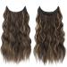 FESHFEN Invisible Wire Hair Extensions 20 Inch | Long Wavy Synthetic Hairpiece for Women | Brown Highlighted Caramel Blonde - Buy Online on GoSupps.com