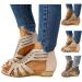 Women's Jewel Rhinestones Design Ankle High Flat Sandals Gladiator Sandals Comfort Flat Sandals Summer Shoes Zip Closure Beige 41