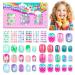 144 Pieces 6 Pack Kids Press on Nails Artificial Fake Nails for Kids Girls Pre Glue Full Cover Short Acrylic False Nail Tips Art Kits Gifts for Kids Girls Nail Art Decoration Sweet Pattern